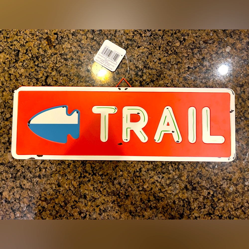 Arrow head metal trail sign. Camping room decor.